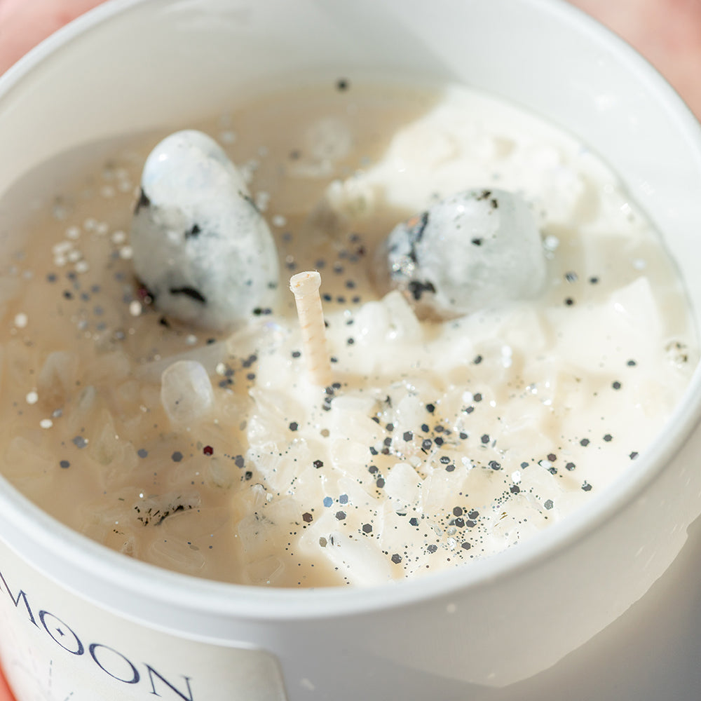 New Moon Candle with Moonstone Crystals - Djuna Studios