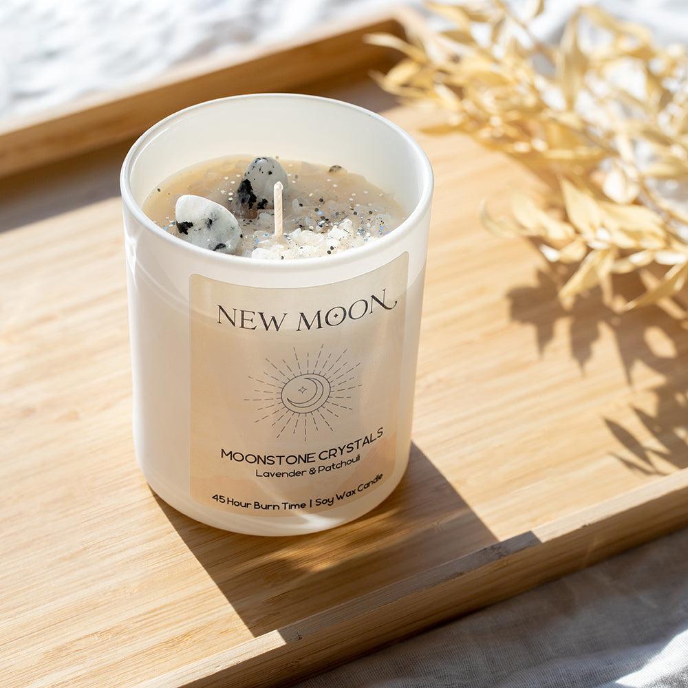 New Moon Candle with Moonstone Crystals Made with Soy Wax – Djuna Studios