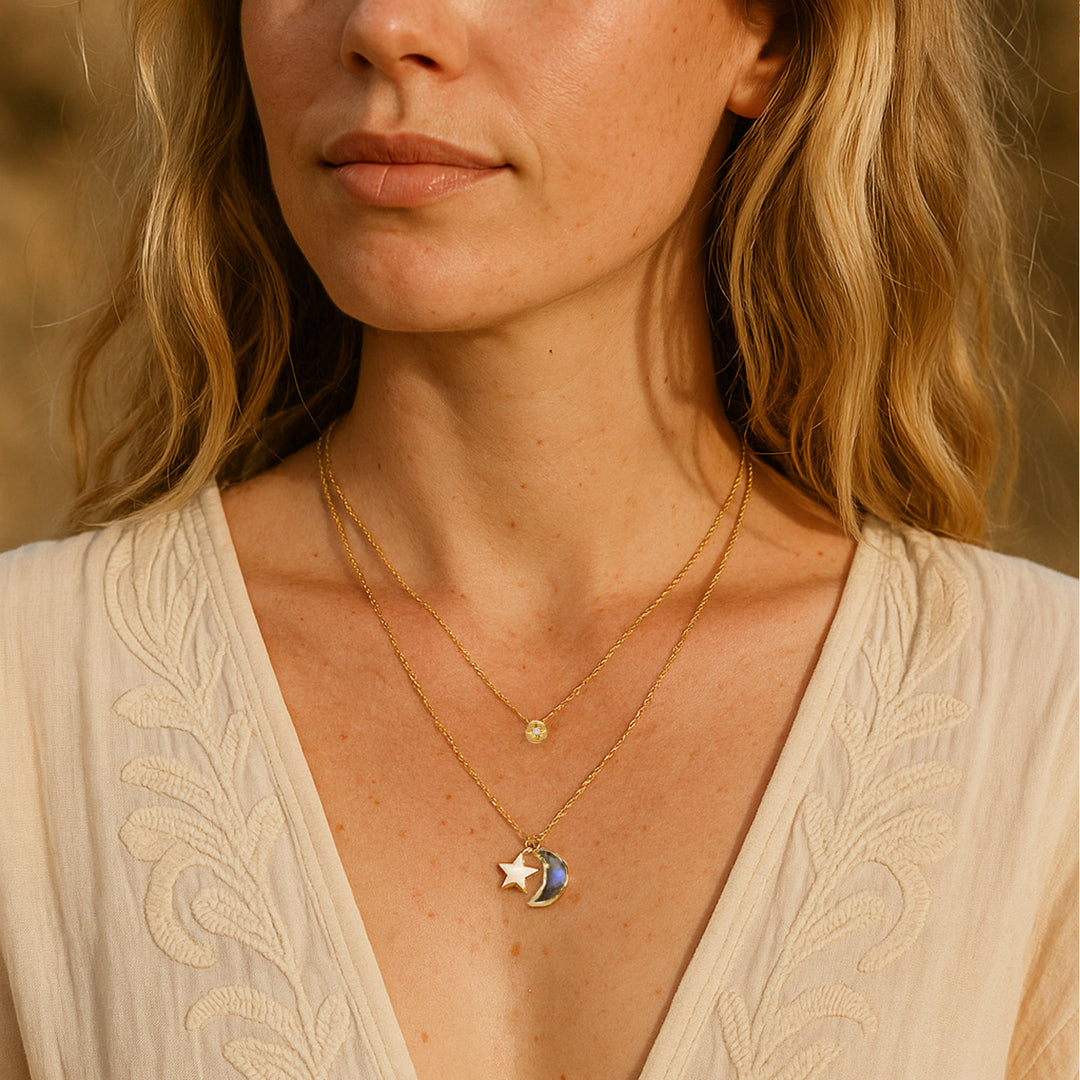 Moonlit Sky Layered Necklace Set with Labradorite