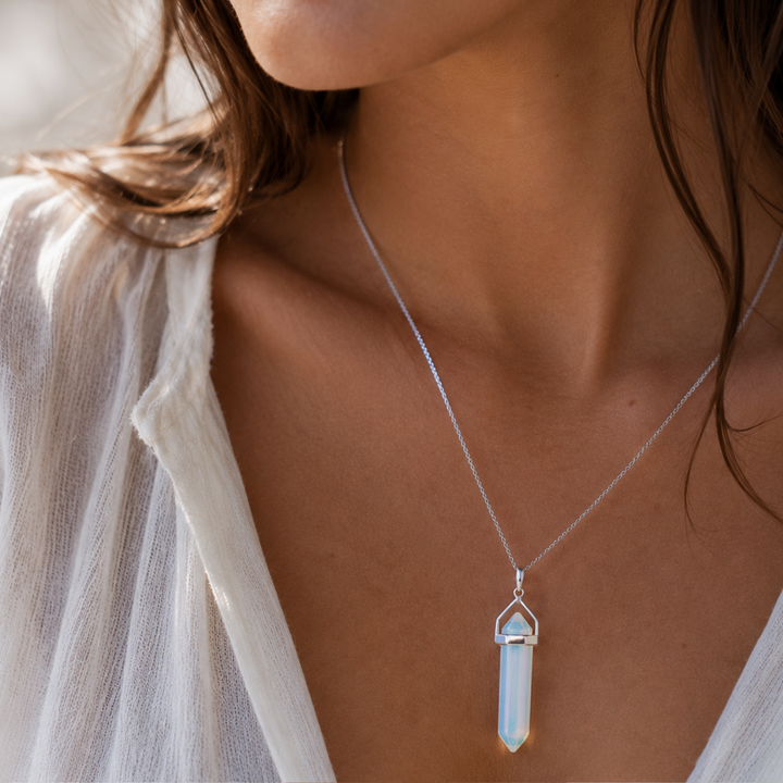 Opalite Point Pendant – Sterling Silver Crystal Energy Necklace