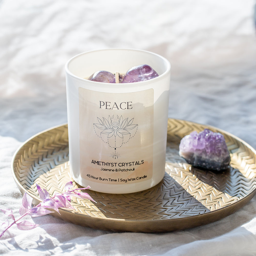 Peace Crystal Candle with Amethyst Crystals