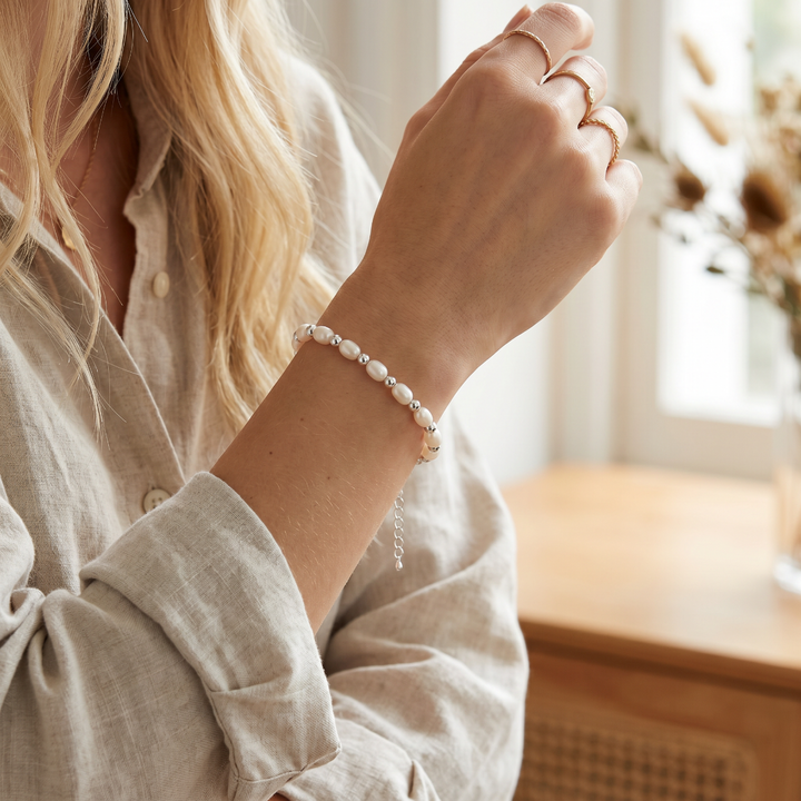 Sterling Silver Pearl And Bead Bracelet