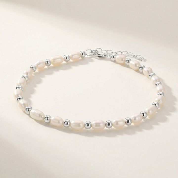 Sterling Silver Pearl And Bead Bracelet