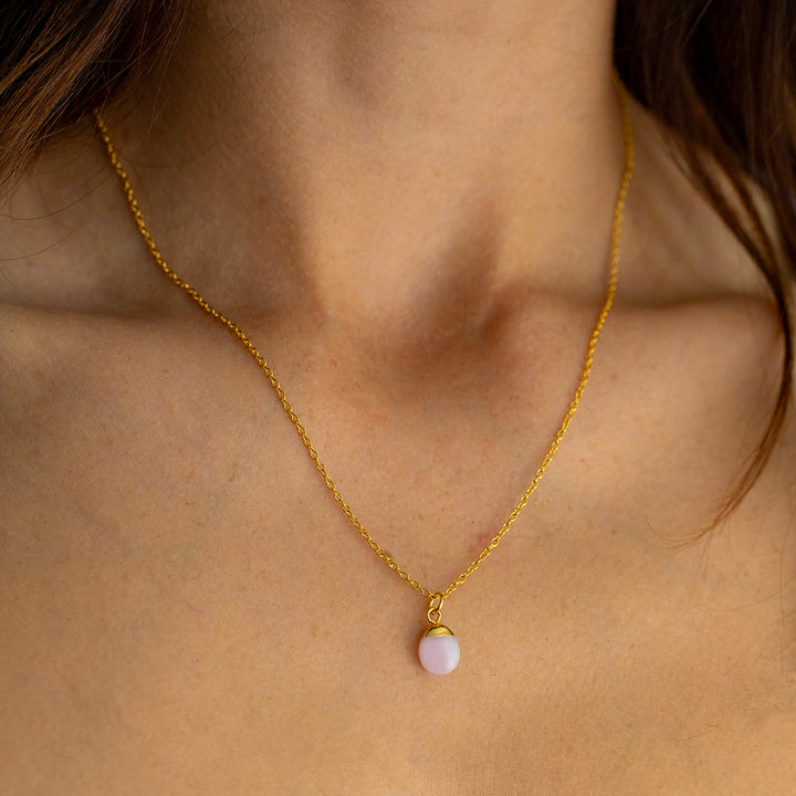 Pink Opal Necklace – Silver Dipped Teardrop Pendant – Emotional Healing Stone