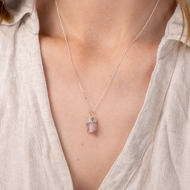 Raw Pink Opal Silver Dipped Necklace - Djuna Studios
