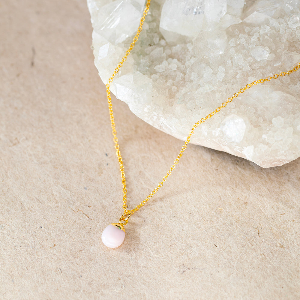Pink Opal Necklace – Silver Dipped Teardrop Pendant – Emotional Healing Stone