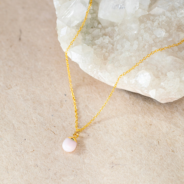 Pink Opal Necklace – Silver Dipped Teardrop Pendant – Emotional Healing Stone