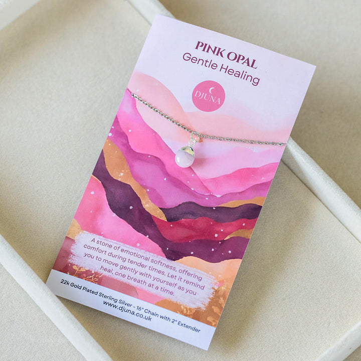 Pink Opal Necklace – Silver Dipped Teardrop Pendant – Emotional Healing Stone