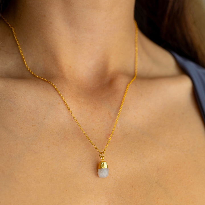 Clear Quartz Necklace – Raw Crystal Pendant – Gold Dipped Healing Stone Jewellery
