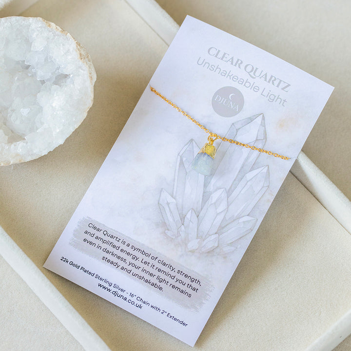 Clear Quartz Necklace – Raw Crystal Pendant – Gold Dipped Healing Stone Jewellery