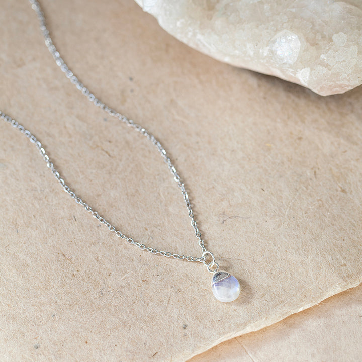 Rainbow Moonstone Necklace - Tumbled Teardrop Pendant - New Beginnings