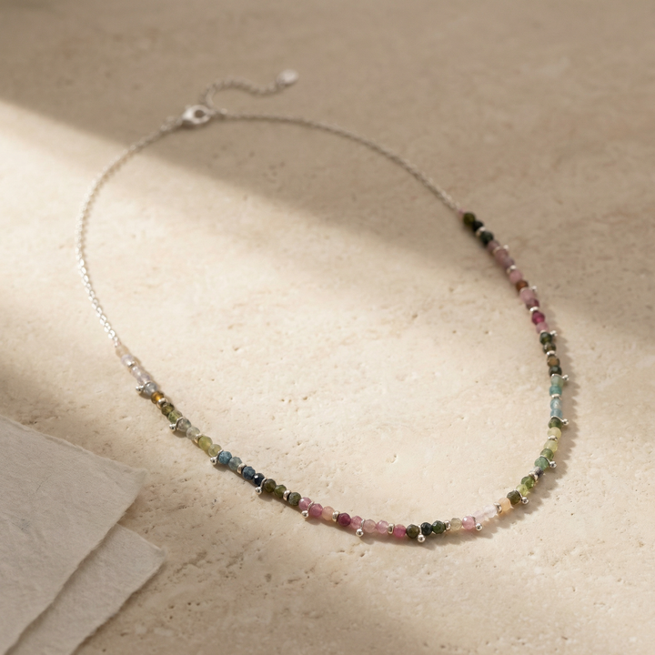 Tourmaline Beaded Necklace – Gold Accent Crystal Necklace