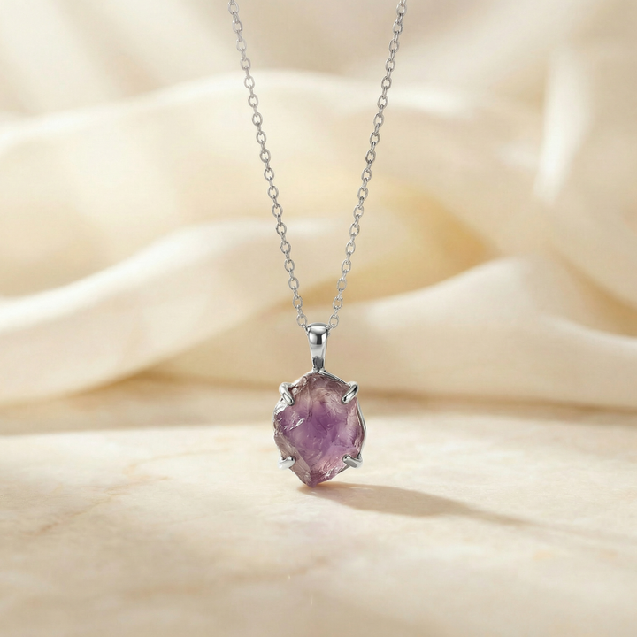 Raw Amethyst Sterling Silver Necklace – 16"