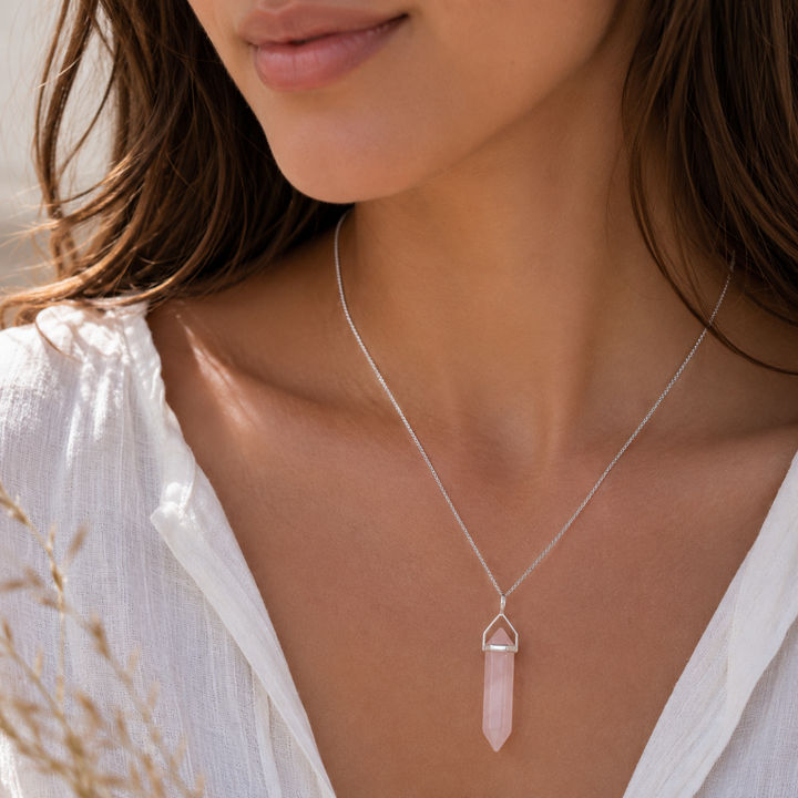 Rose Quartz Point Pendant – Sterling Silver Crystal Necklace