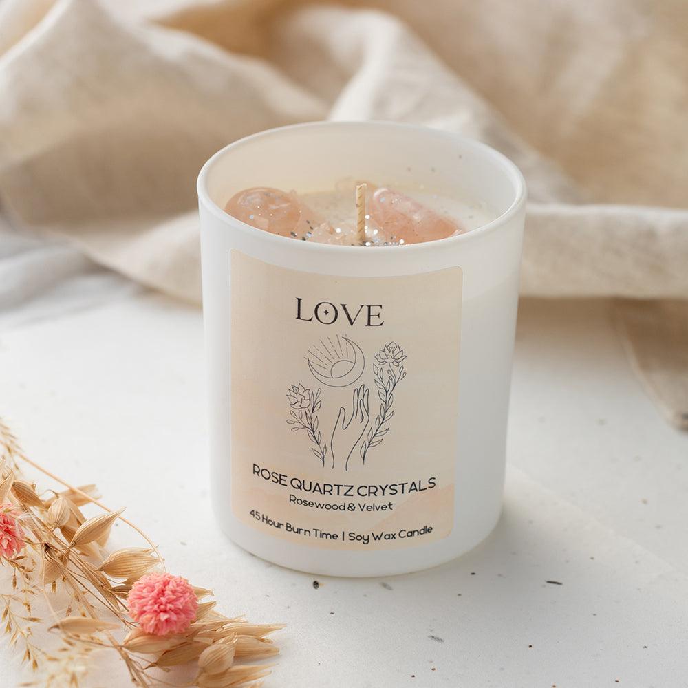 e, Self-Care Healing Soy Wax Candle Rose Quartz Crystal Candle