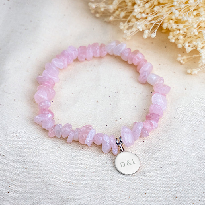 Personalised Rose Quartz Crystal Chip Bracelet