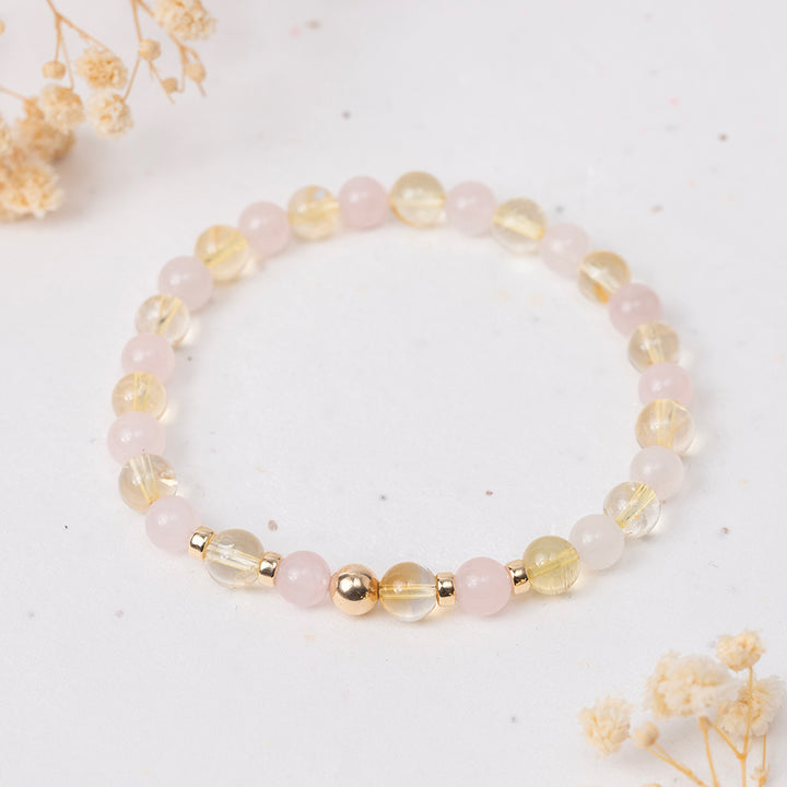 Rose Quartz and Citrine Gemstone Bracelet - 6mm Beads