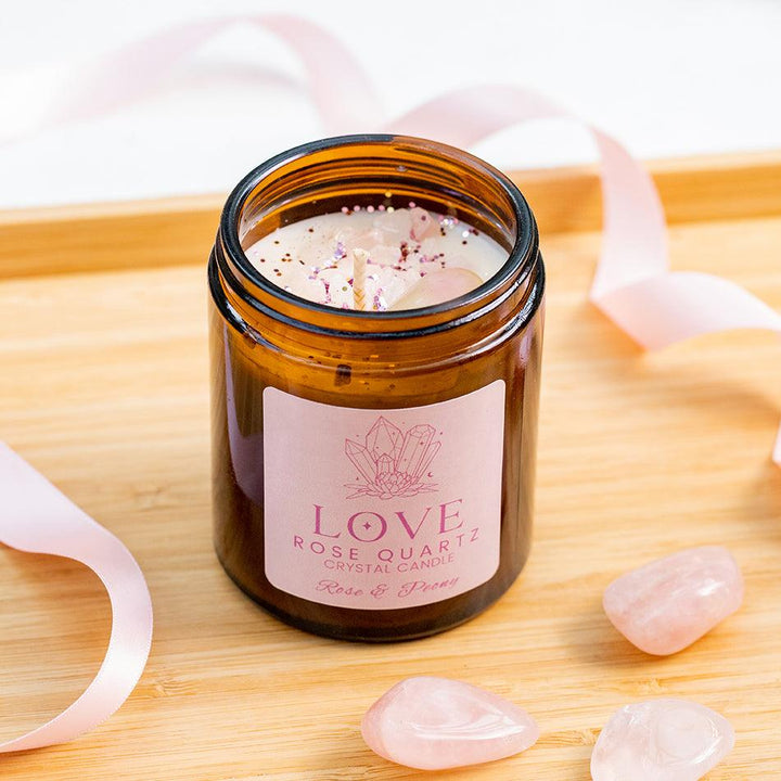 Love Crystal Candle with Rose Quartz – Handmade Soy Wax Candle, UK Made