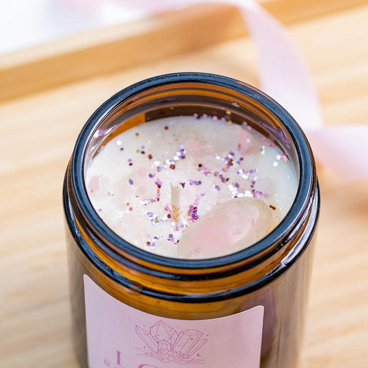 Love Crystal Candle with Rose Quartz – Handmade Soy Wax Candle, UK Made