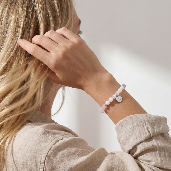 Rose Quartz & Moonstone Initial Bracelet