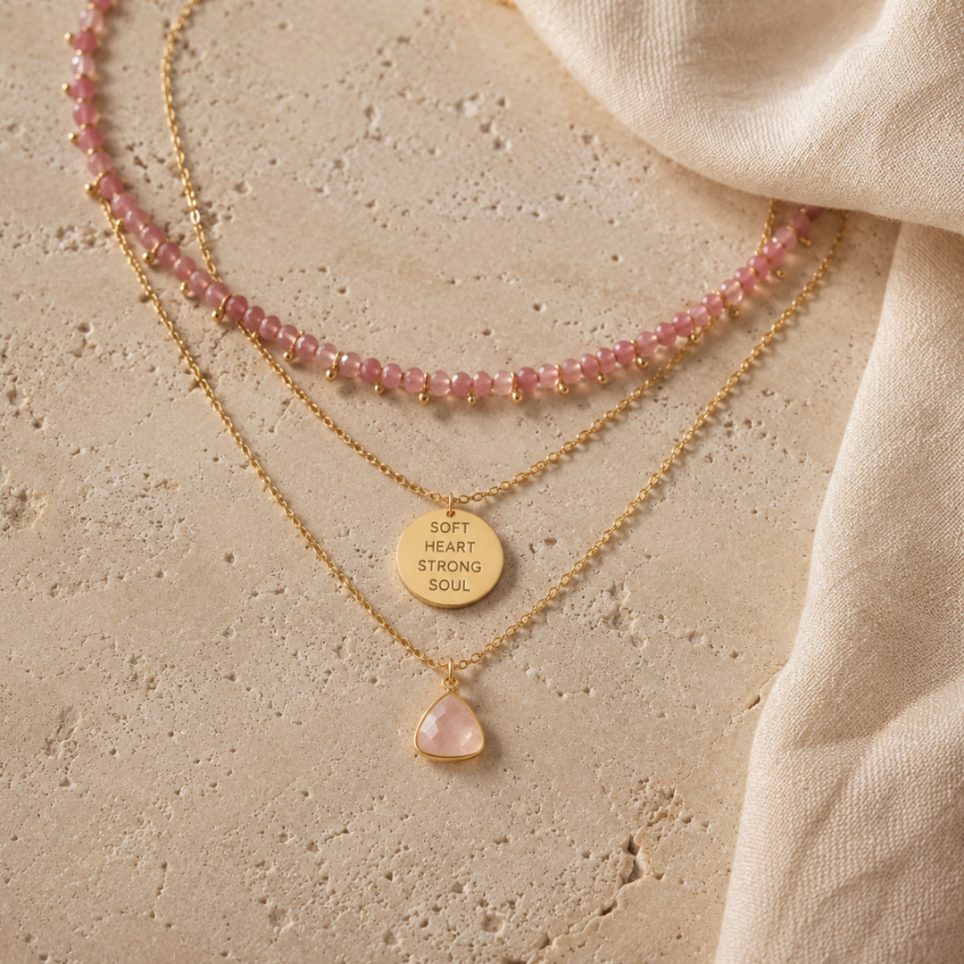 Rose Quartz Healing Necklace Layering Set