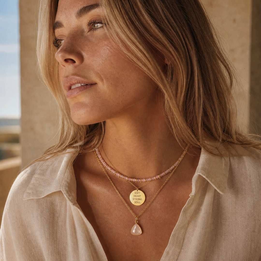 Rose Quartz Healing Necklace Layering Set