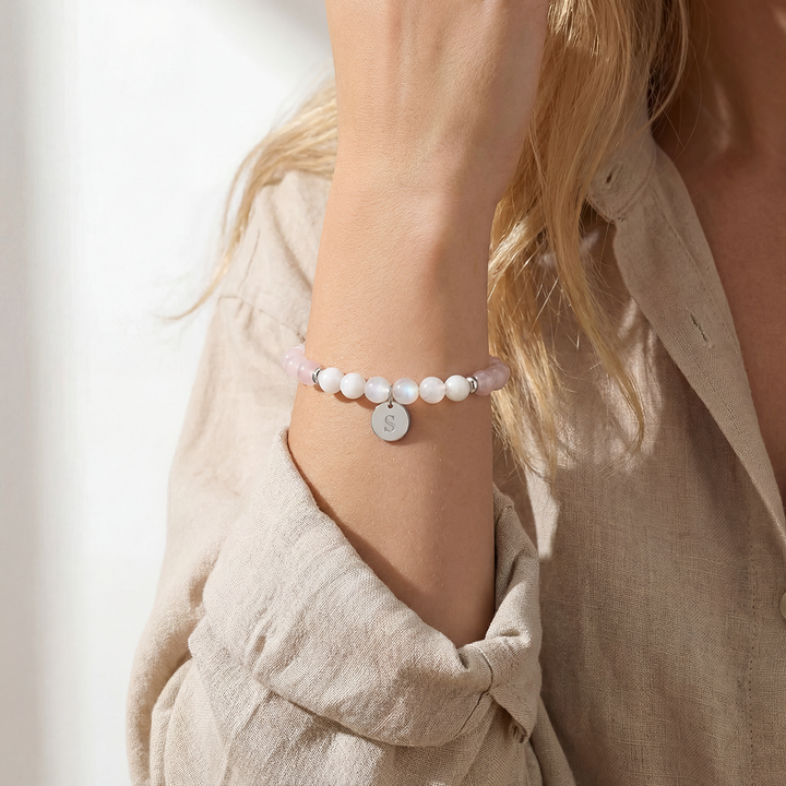 Rose Quartz & Moonstone Initial Bracelet