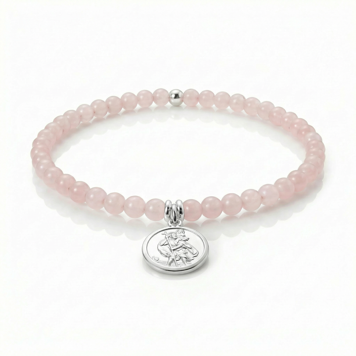 Rose Quartz & Sterling Silver Saint Christopher Bracelet