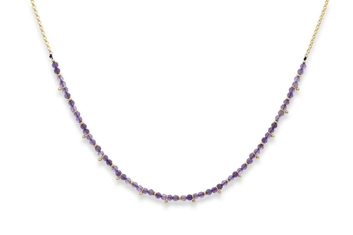 Amethyst Beaded Necklace – Silver Accent Crystal Necklace for Clarity