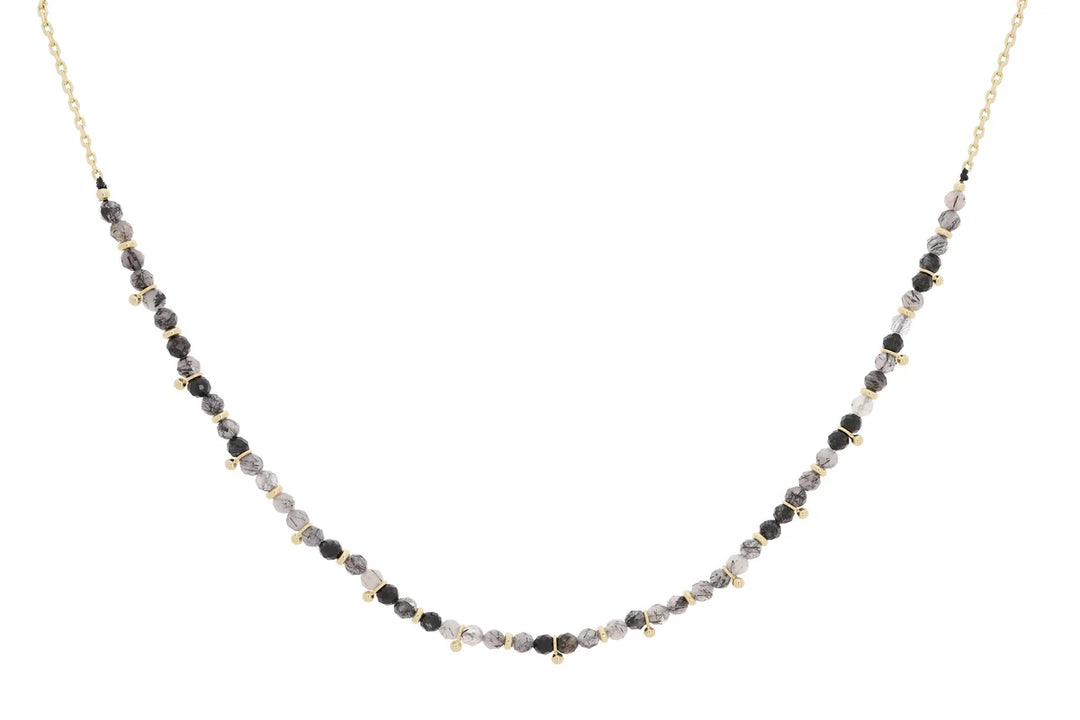 Black Rutilite Gemstone Gold Necklace