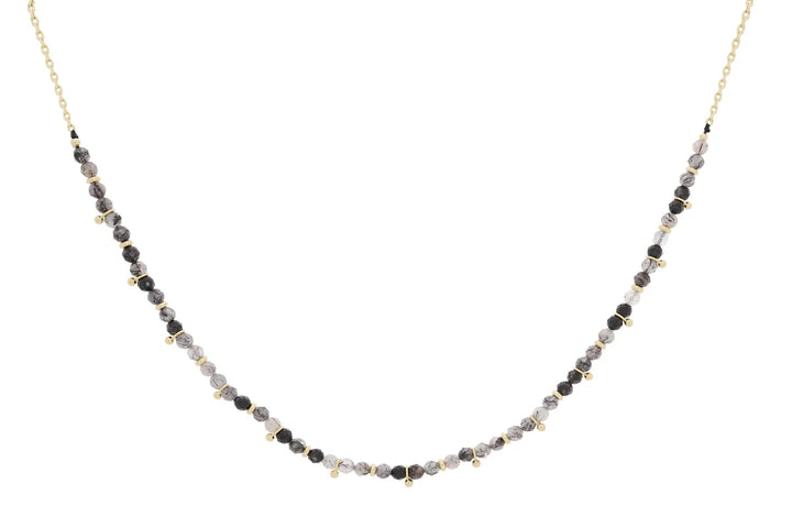 Black Rutilite Gemstone Gold Necklace