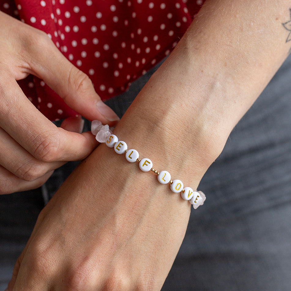 Personalised Rose Quartz Crystal Chip Bracelet