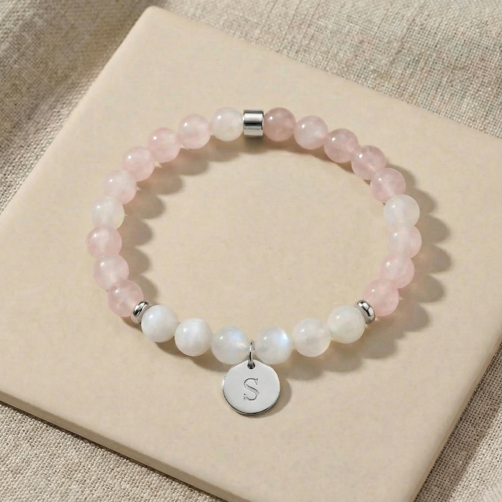 Rose Quartz & Moonstone Initial Bracelet