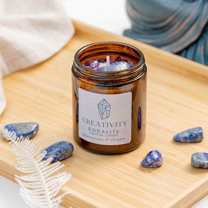 Sodalite Crystal Candle – Soy Wax, Crystal for Creativity & Inspiration
