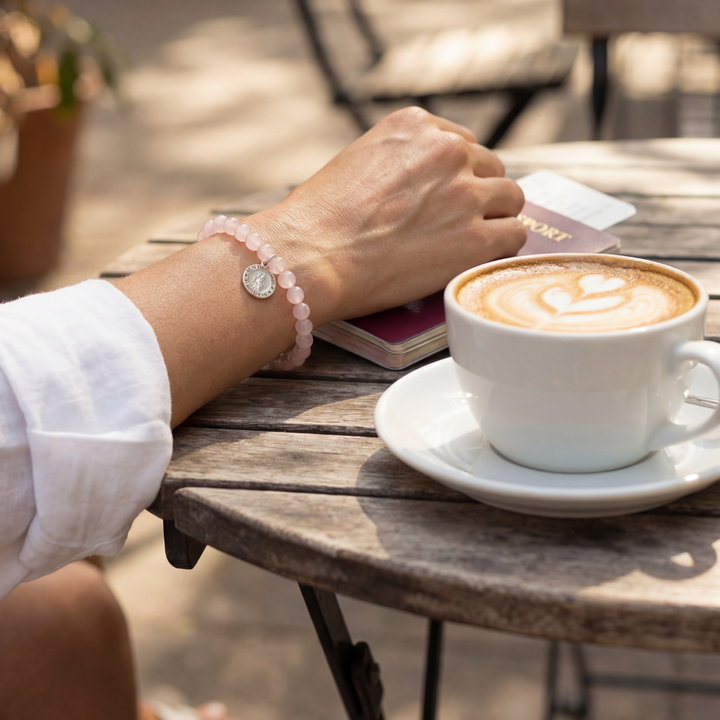 Rose Quartz & Sterling Silver Saint Christopher Bracelet