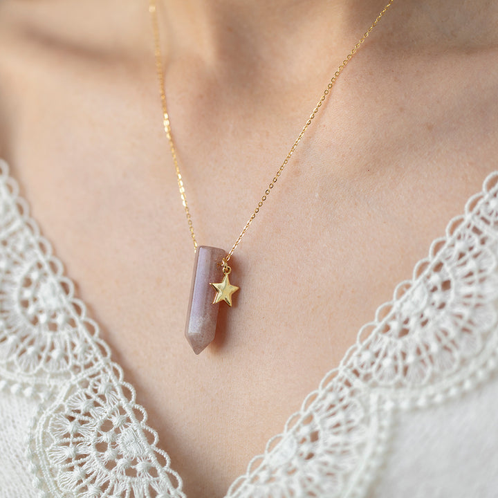 Strawberry Quartz Pendant Necklace with Star