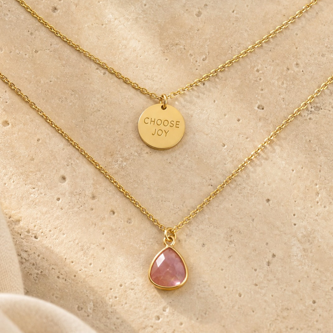 Strawberry Quartz Layered Necklace Set - Choose Joy Necklace