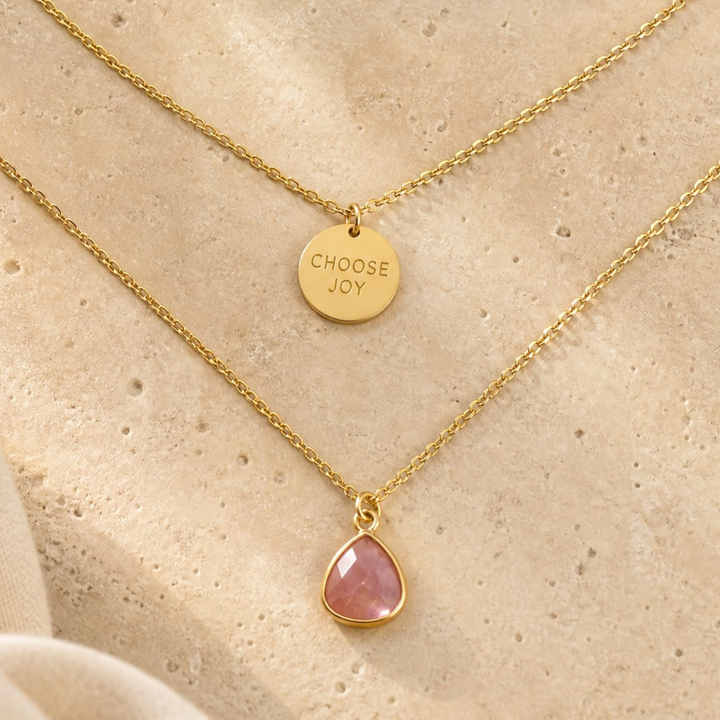 Strawberry Quartz Layered Necklace Set - Choose Joy Necklace