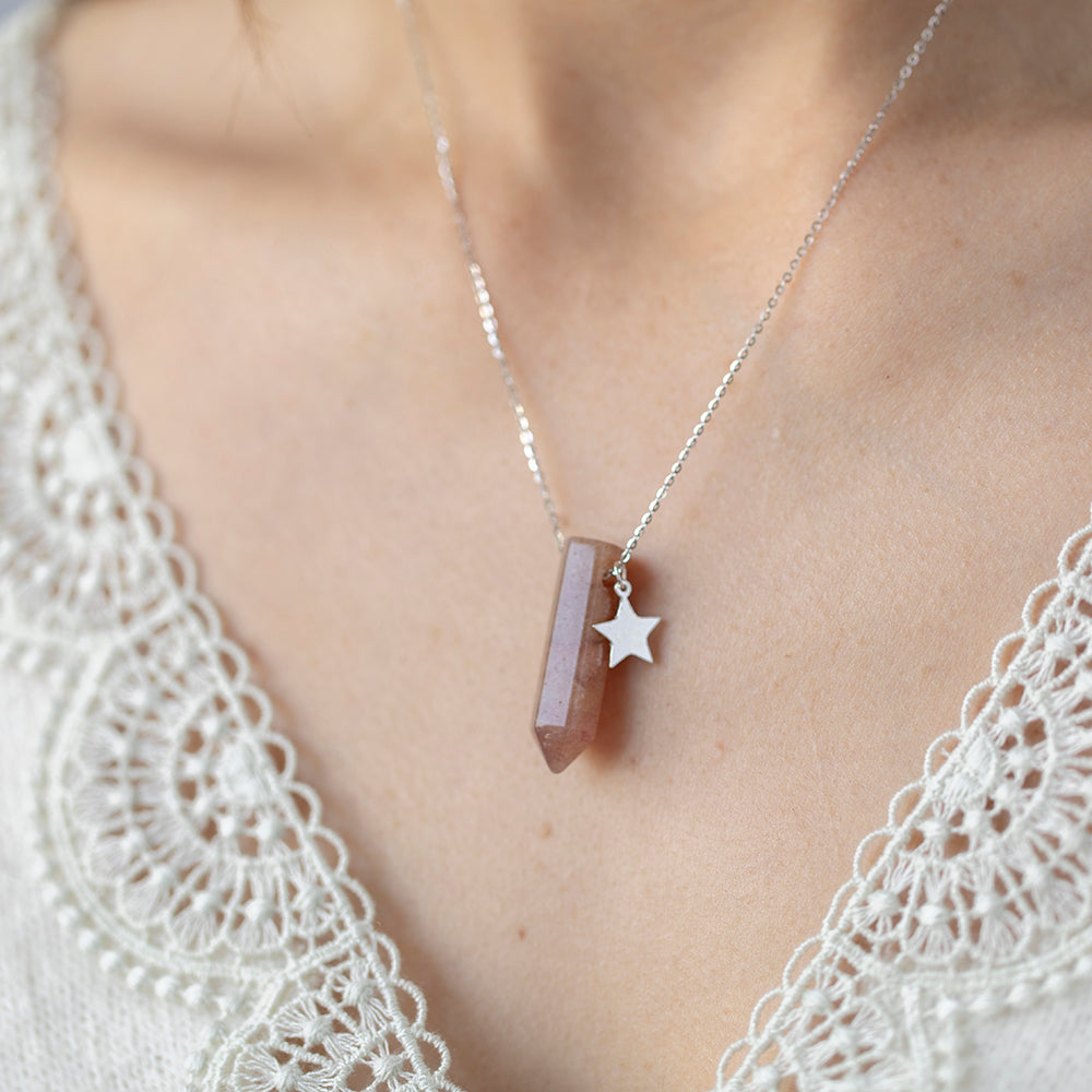Strawberry Quartz Pendant Necklace with Star