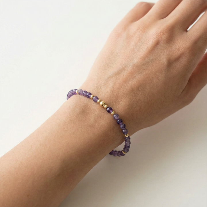 Amethyst February Birthstone Bracelet – Dainty Faceted Beads, Handmade Jewellery