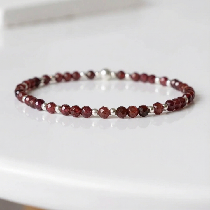 Garnet January Birthstone Bracelet – Dainty Faceted Beads, Handmade Jewellery