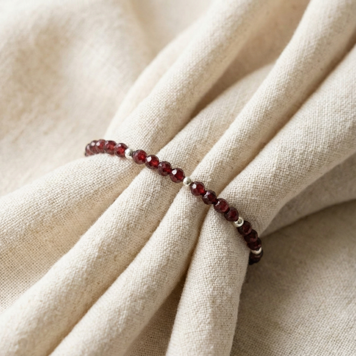 Garnet January Birthstone Bracelet – Dainty Faceted Beads, Handmade Jewellery