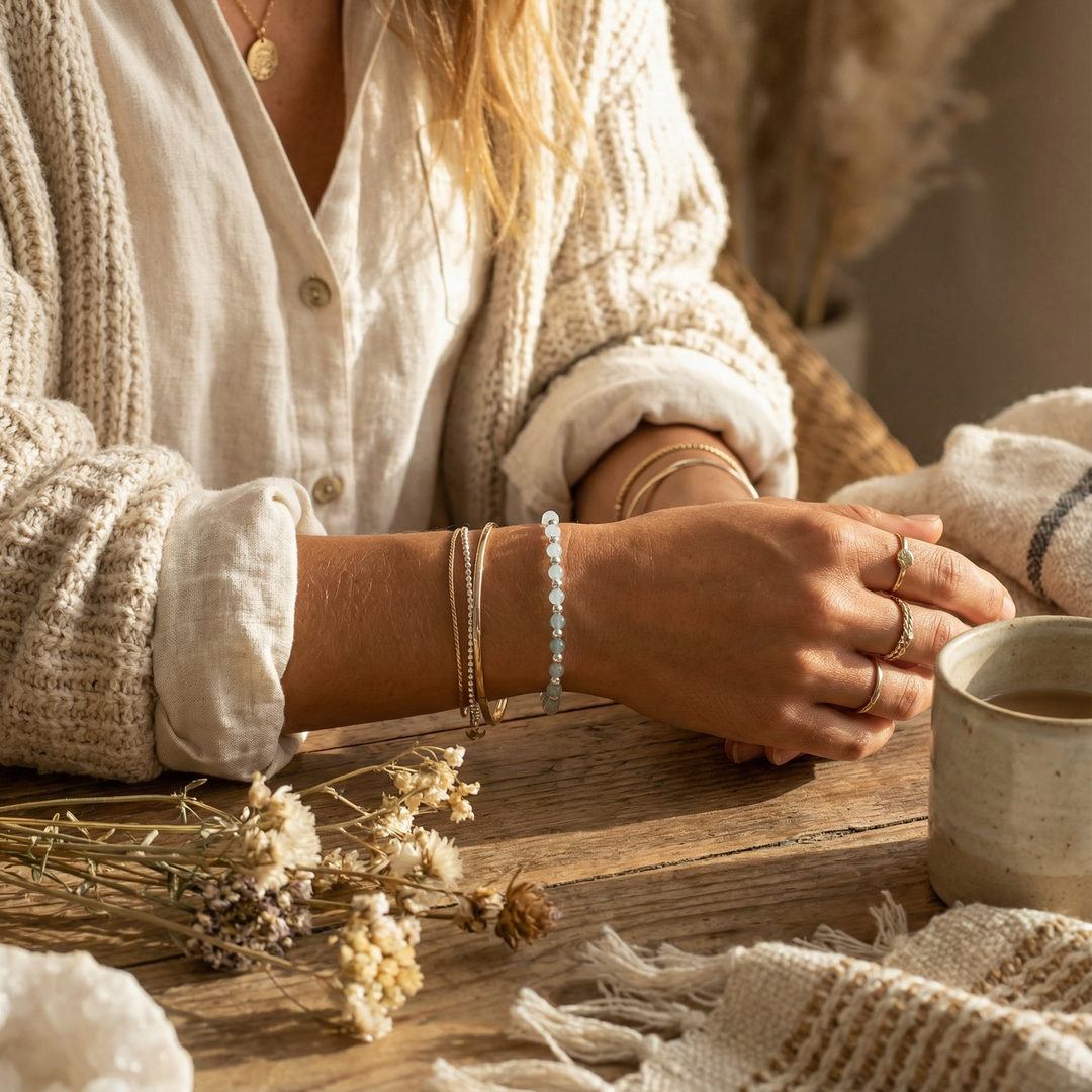 Aquamarine and Silver 4mm Bracelet