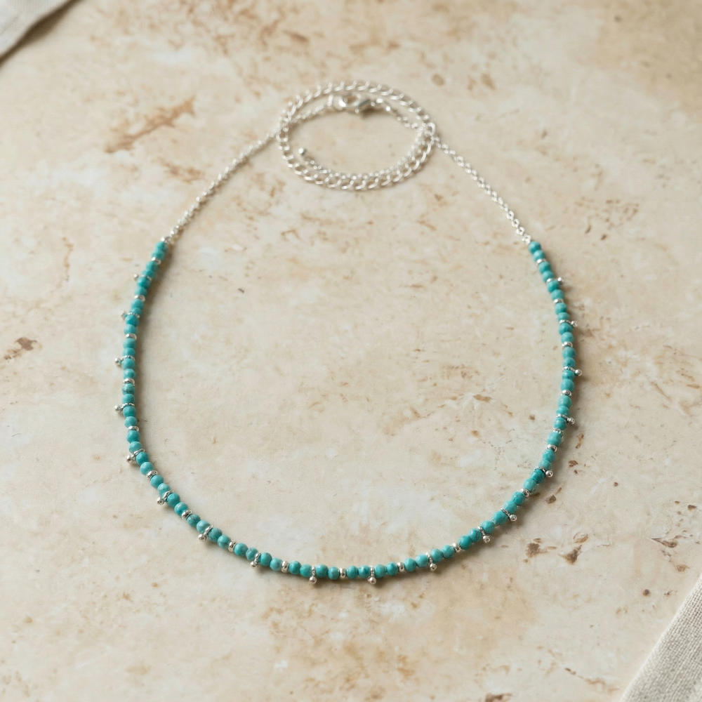 Turquoise Beaded Necklace – Silver Accent Crystal Necklace