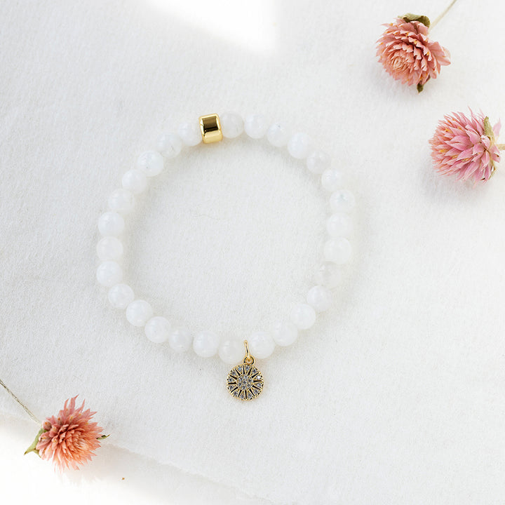 Rainbow Moonstone Bracelet with Celestial Charm - Djuna Studios