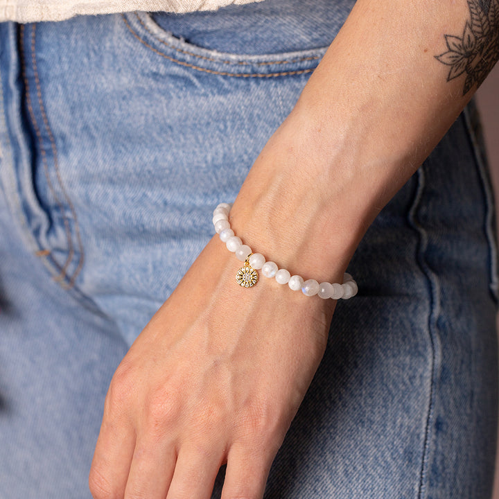Rainbow Moonstone Bracelet with Celestial Charm - Djuna Studios