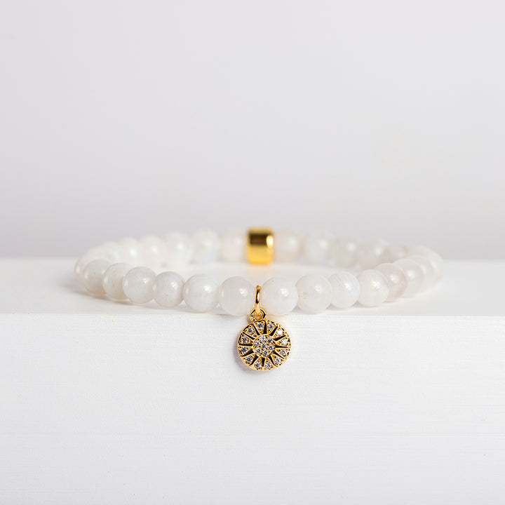 Rainbow Moonstone Bracelet with Celestial Charm - Djuna Studios
