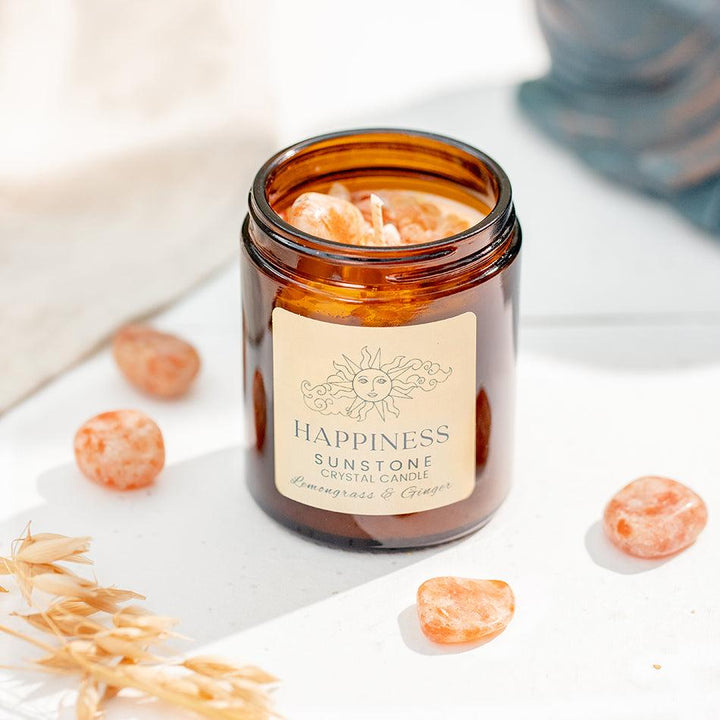 Sunstone Crystal Candle – Boost Joy & Confidence, Handmade Soy Candle
