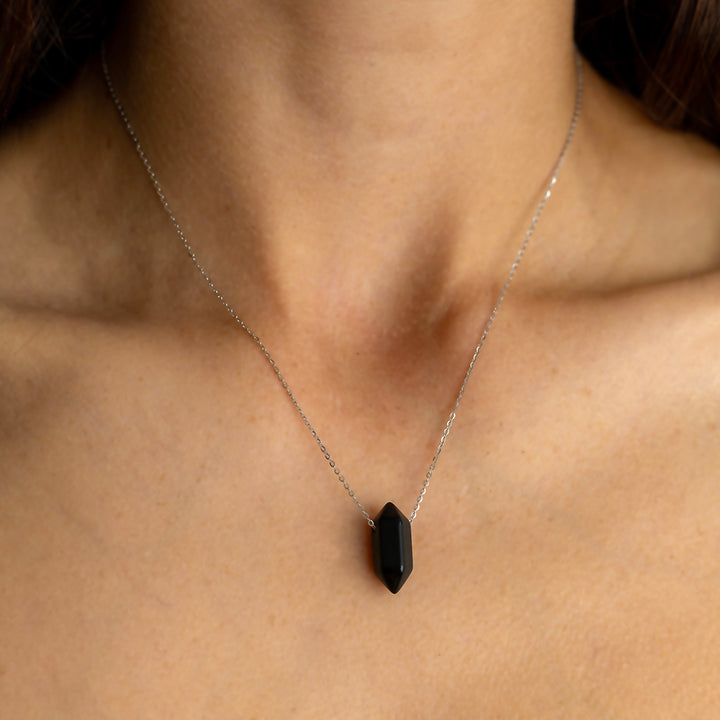 Black Tourmaline Double Point Pendant Necklace – Protection Crystal Jewellery for Energy Shielding