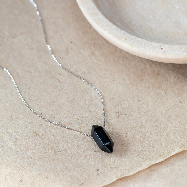 Black Tourmaline Double Point Pendant Necklace – Protection Crystal Jewellery for Energy Shielding